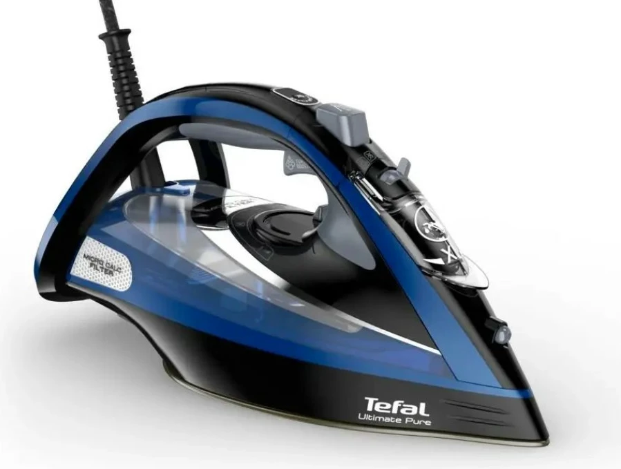 Hekur me avull, Tefal, FV9848E0 Ultimate Pure, 3200W, depozitë 350 ml, avull 60 g/min, shpërthim 260 g/min, zi/blu