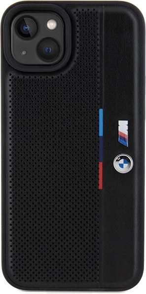 Mbështjellës BMW Perforated Tricolor Line për iPhone 15 Plus / 14 Plus, i zi