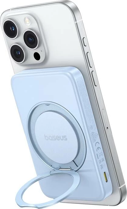 Powerbank Baseus PicoGo Qi2 P10076800313-00 5000mAh 20W me qëndrim/këmbicë palosëse, karikim wireless magnetik, USB-C, blu