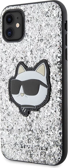 Mbështjellës Karl Lagerfeld KLHCN61G2CPS për iPhone 11/XR 6.1", Glitter Choupette Patch, Argjendtë
