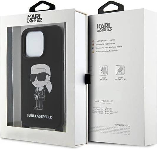 Mbështjellës Karl Lagerfeld KLHCP15XSCBSKNK për iPhone 15 Pro Max 6.7", silikoni, me rrip, zi