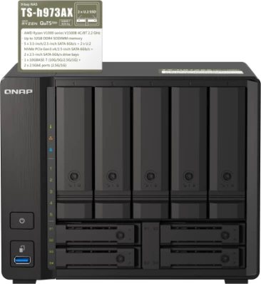 Server NAS QNAP TS-H973AX-8G, 8GB RAM, 9-bay, 1x 10GbE + 2x 2.5GbE, i zi
