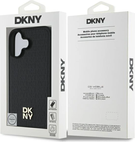 Mbështjellës DKNY Repeat Pattern Stack Logo MagSafe për iPhone 16, i zi
