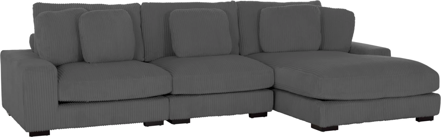 Këndare e madhe Cranfield, kënd i djathtë, material kordele, ngjyrë gri, 313x169x80cm, me 5 jastëkë