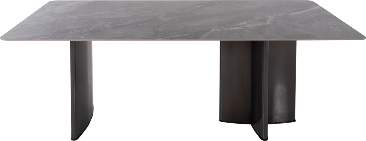 Tavolinë ngrënieje HEFF FH9766.01 sipërfaqe qeramike 12mm, ngjyrë mermeri të zi, kornizë MDF, këmbë metalike të zeza, 200x100x76H cm