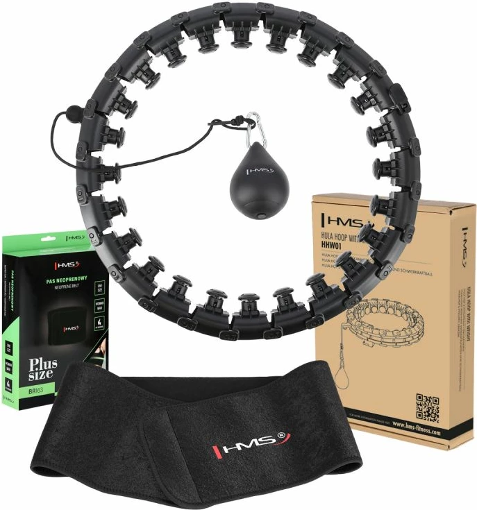 Set hula hop HMS HHW12 me peshë dhe rrip BR163, të zi, plus size