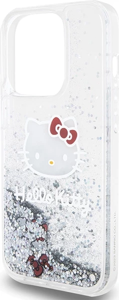 Mbështjellës Hello Kitty Liquid Glitter Charms Kitty Head për iPhone 13 Pro Max, argjendtë