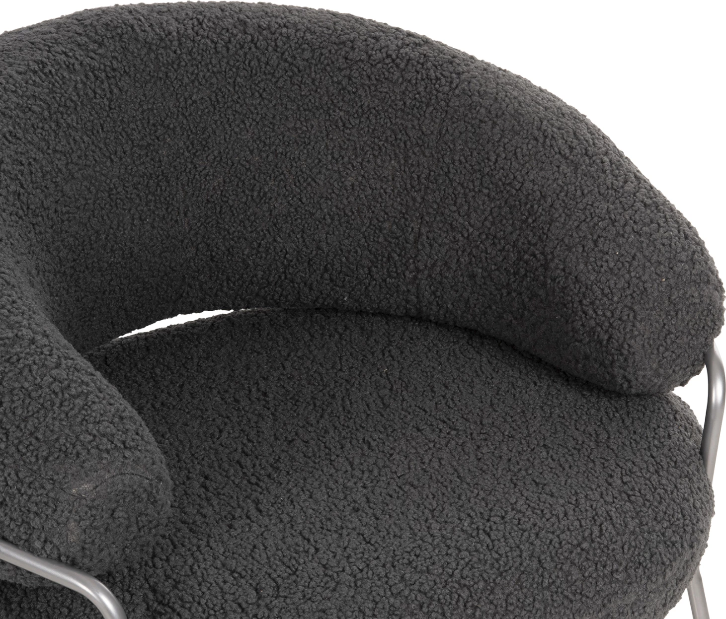 Fotelje TRUDI, stof boucle gri, kornizë metalike argjendi, 84x79x76cm