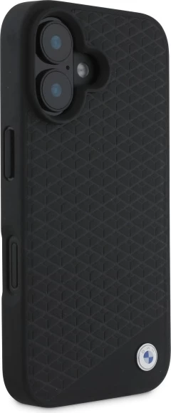 Mbështjellës BMW Sign Leather Diamond Metal Logo MagSafe për iPhone 16, i zi