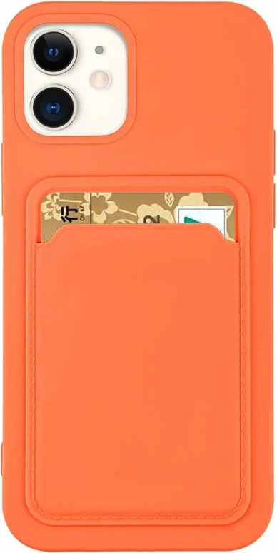 Mbështjellës Hurtel për iPhone 12 Pro Max me xhep për kartela, portokalli