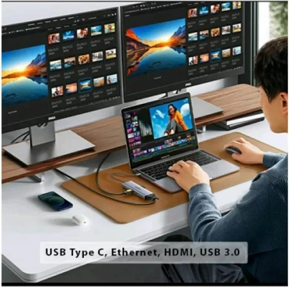 Docking station USB-C UGREEN 15600 9-në-1, 4K@30Hz, PD 100W, HDMI+VGA, 3x USB 3.0, LAN 1Gbps, Lexues SD/TF, gri