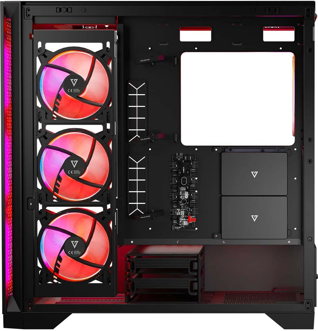 Kasë MODECOM Volcano Expanse T Apex ARGB Midi Tower, xham i temperuar, 4x140mm ARGB, ATX/mATX/ITX, USB-C, e zezë