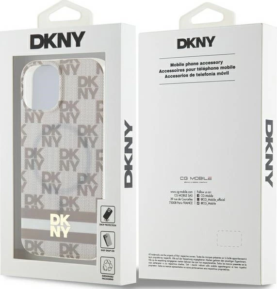 Mbështjellës DKNY IML Checkered Mono Pattern & Printed Stripes MagSafe për iPhone 15 Plus / 14 Plus, Bezhe