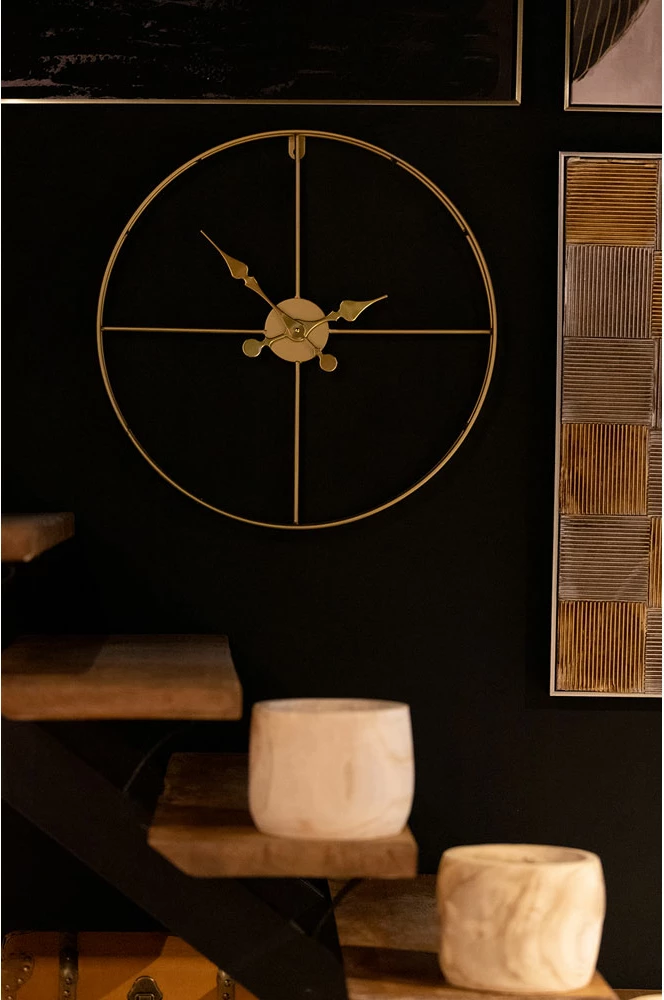 Orë muri Tempus, metalike, ngjyrë ari, 60x60x7cm