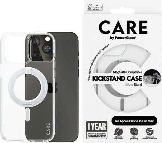 Mbështjellës PanzerGlass Kickstand Case MagSafe për iPhone 15 Pro Max, argjendtë