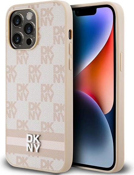 Mbështjellës DKNY Checkered Mono Pattern & Printed Stripes për iPhone 14 Pro Max, rozë