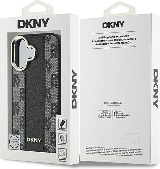 Mbështjellës DKNY për iPhone 16 Plus, MagSafe, lëkurë ekologjike, i zi