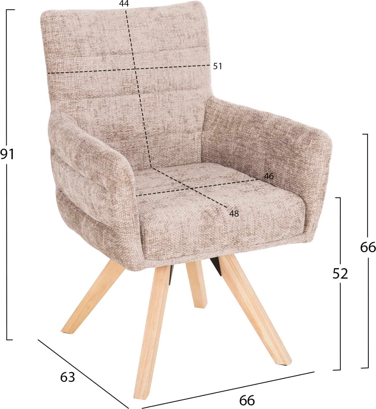 Karrige ngrënieje GAZER FH9845.04, pëlhurë bezhë, këmbë druri gome, 66x63x91H cm., set prej 2 copë