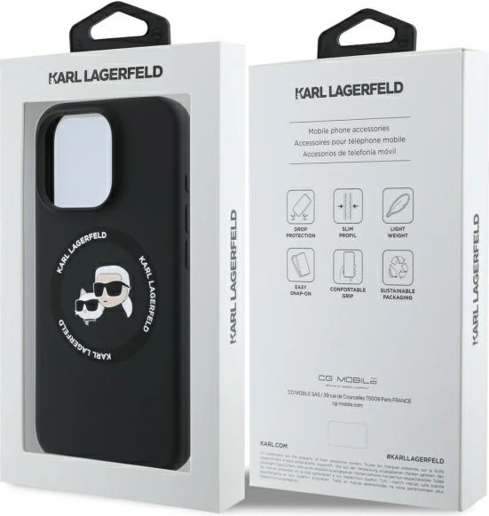 Mbështjellës Karl Lagerfeld KLHMP16XSKCHTCK për iPhone 16 Pro Max 6.9", silikon, MagSafe, zi