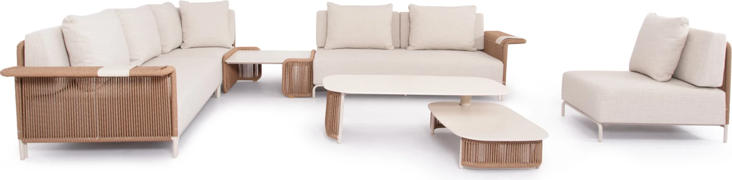 Set lounge për jashtë, 6 pjesë, AURORA, alumin ngjyrë fildishi, thurje bezhë, gur sintetik, CD6170