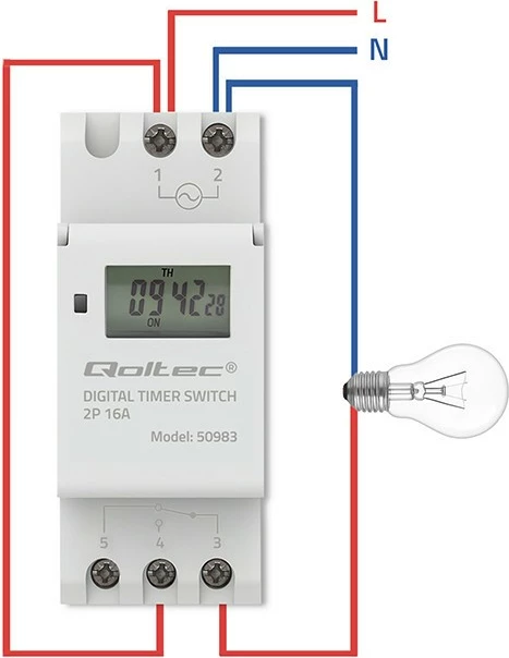 Programator kohor elektronik për shinë DIN, Qoltec 50983, 7 ditësh, 16 programe, bateri e integruar, 16A/3600W, i bardhë