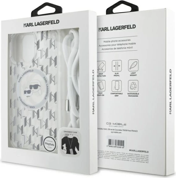Mbështjellës Karl Lagerfeld IML Crossbody Monogram Karl & Choupette Head MagSafe për iPhone 16 Pro Max, Transparent