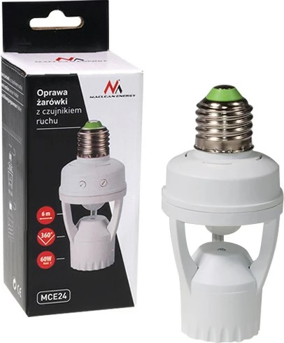 Soket llambë me sensor lëvizjeje dhe errësire Maclean MCE24, 360°, e bardhë