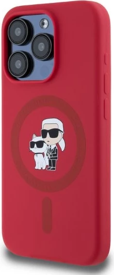 Mbështjellës Karl Lagerfeld Silicone Karl&Choupette Heads Ring MagSafe për iPhone 15 Pro, Kuq