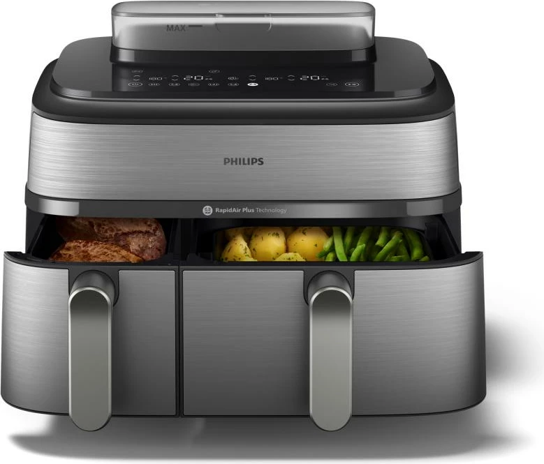 Fritezë me ajër Philips NA555/00 dual basket 9L 2750W, argjendtë