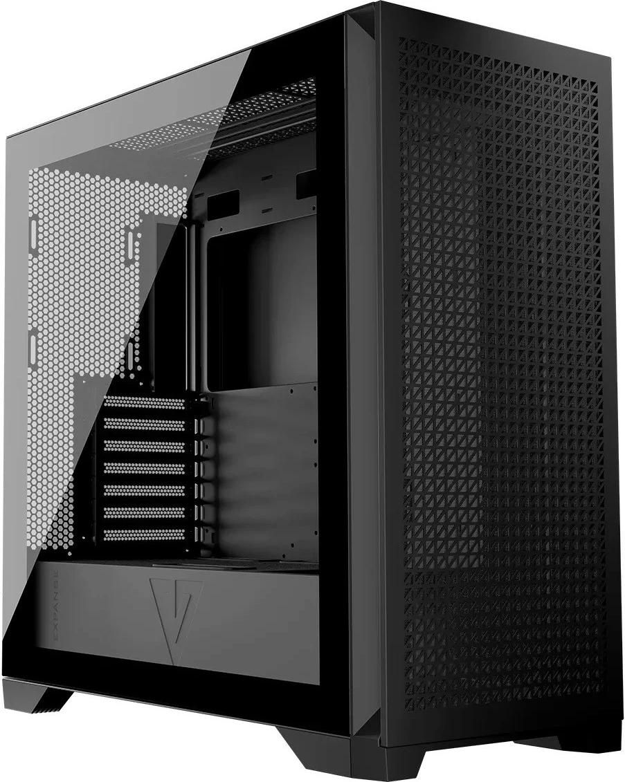 Kasë kompjuteri, MODECOM Volcano Expanse T (AT-EXPANSE-TG-NF-10-000000-0002), Midi Tower ATX/mATX/ITX, xham i temperuar, pa ventilatorë, ARGB, USB-C, e zezë