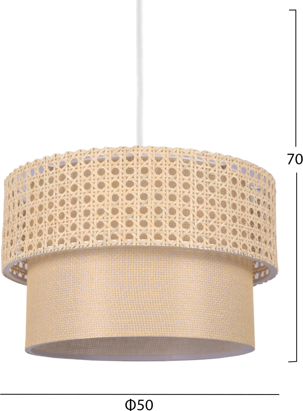 Llambë varëse për tavan, FH7628.01, dy-shtresore, ratan dhe pëlhurë, kornizë metalike