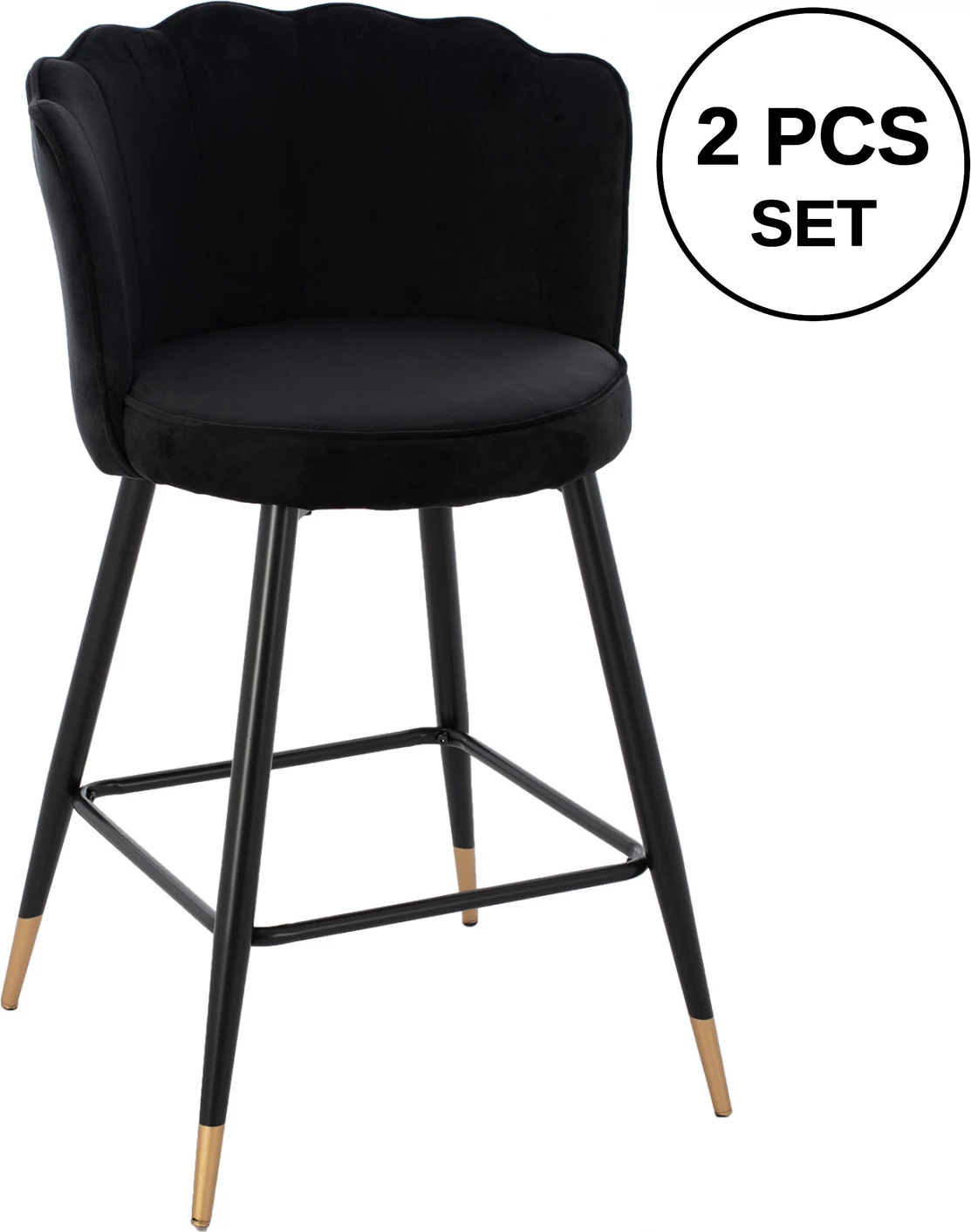 Karrige për bar mesatare FH8736.04 kadife e zezë me kornizë metalike 50x50x90 cm., set prej 2 copë