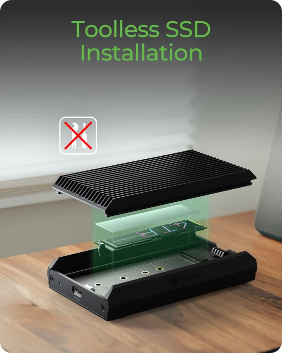 Kasë për SSD M.2 NVMe ICYBOX IB-1920M-C42, USB4 40 Gbit/s, pa vegla, alumin, e zezë