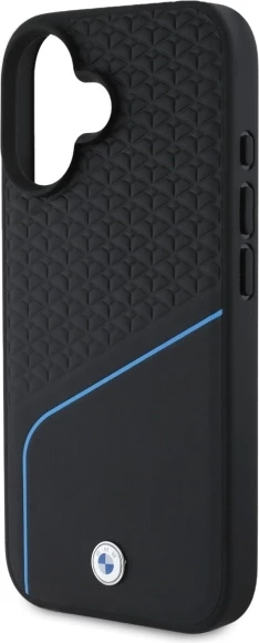 Mbështjellës BMW Sign Leather Textured And Line MagSafe për iPhone 16, Lëkurë, Zi