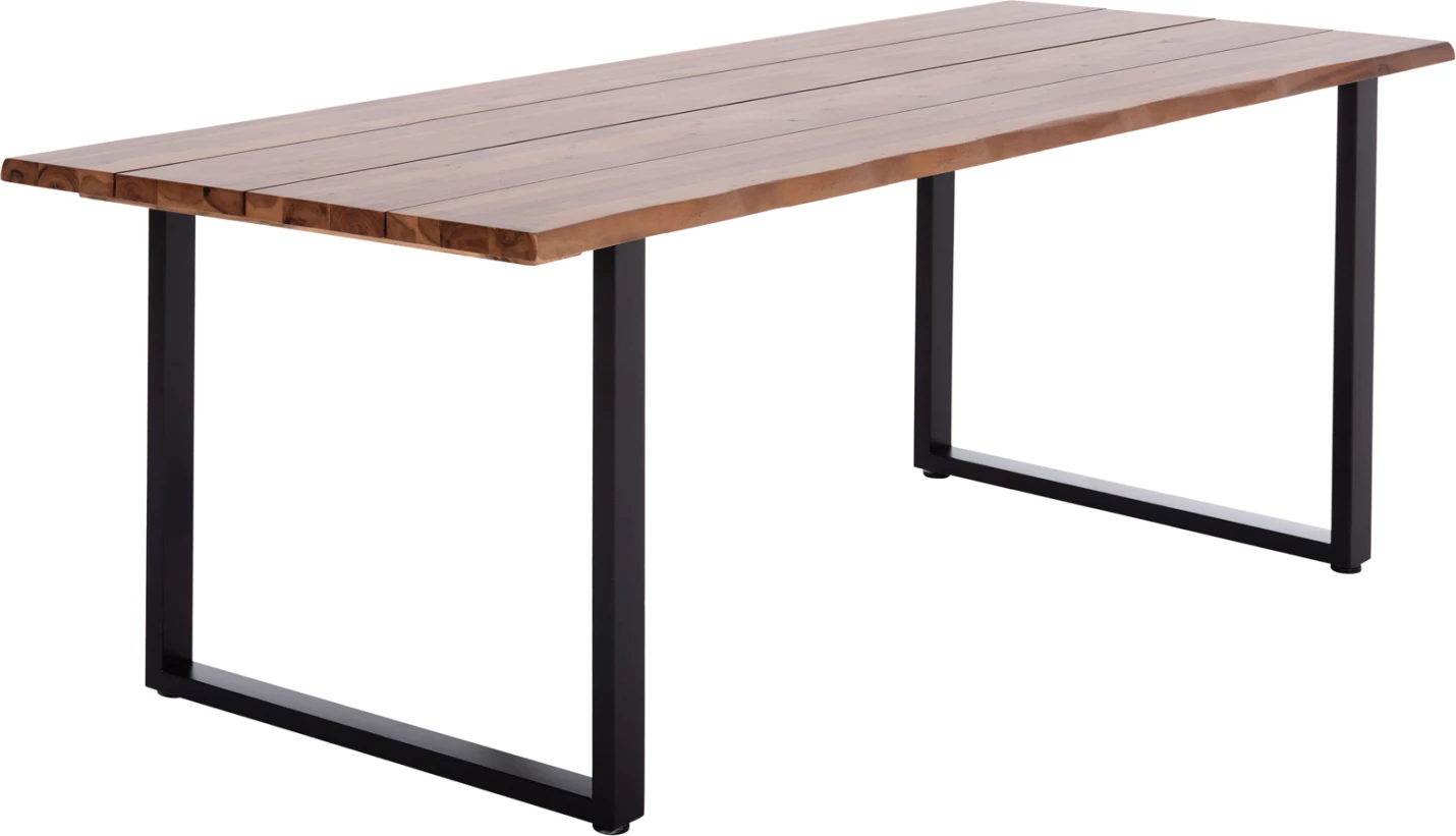 Tavolinë ngrënie për jashtë FRIGGO, dru akacie natyrale, këmbë metalike, 200x100x76cm