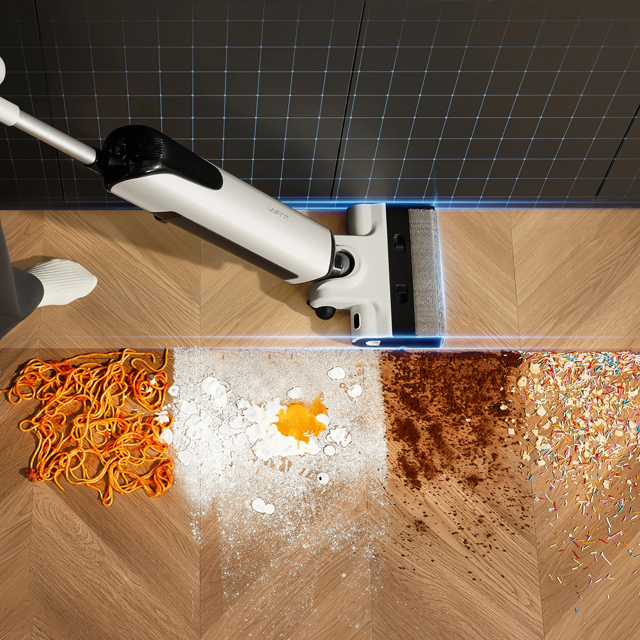 Fshesë elektrike në këmbë UWANT D700 me funksion larjeje dhe stacion karikimi, e bardhë