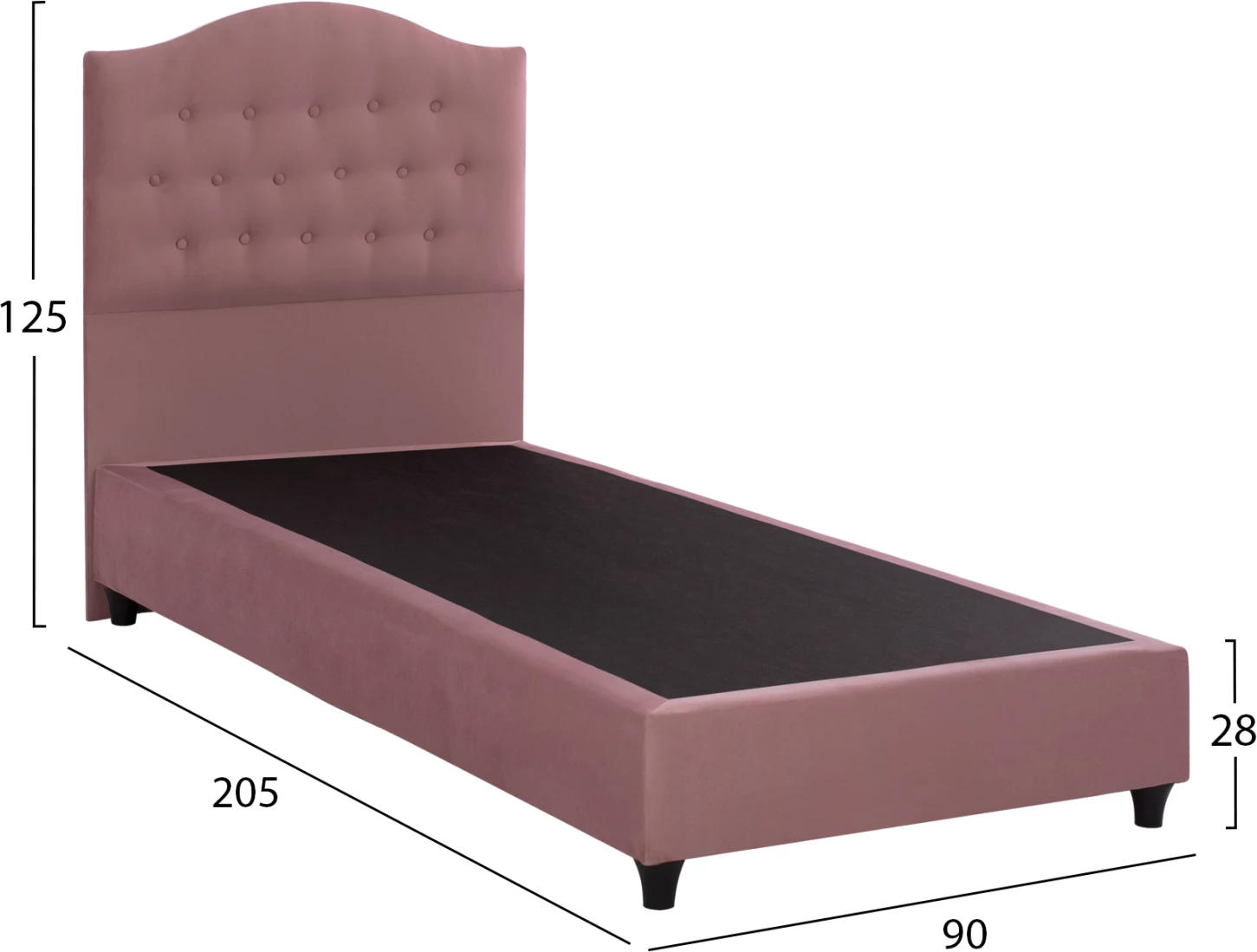 Krevat MALENA, kadife rozë e zbehtë, 90x200, FH651.12