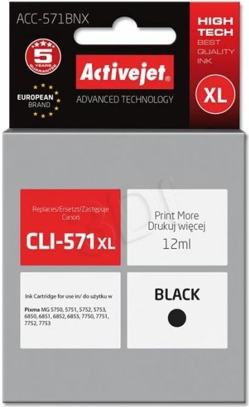Toner ACTIVEJET Canon CLI-571B XL (ACC-571BNX), 12 ml, e zezë