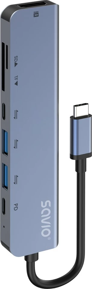 HUB USB-C 7-në-1 Savio AK-82, argjendtë
