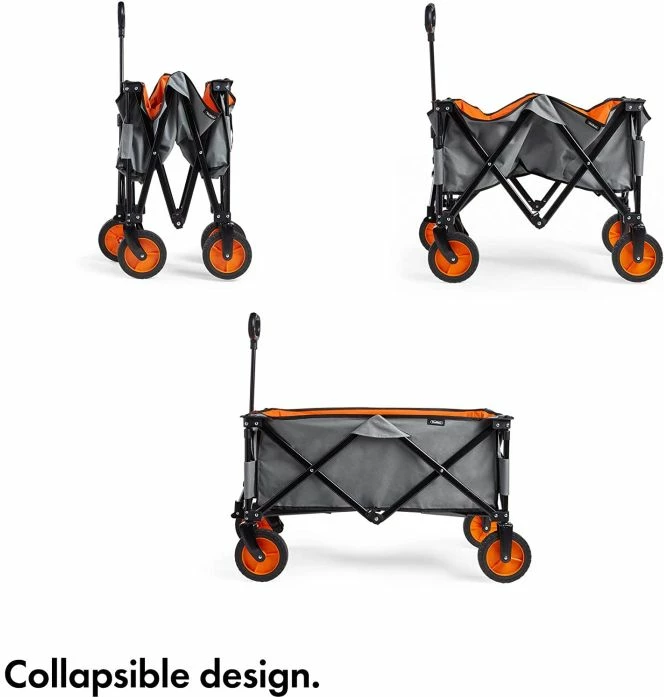 Karrocë kampingu palosëse VONHAUS 2500308, kapacitet deri 70kg, dorezë teleskopike, gri/portokalli