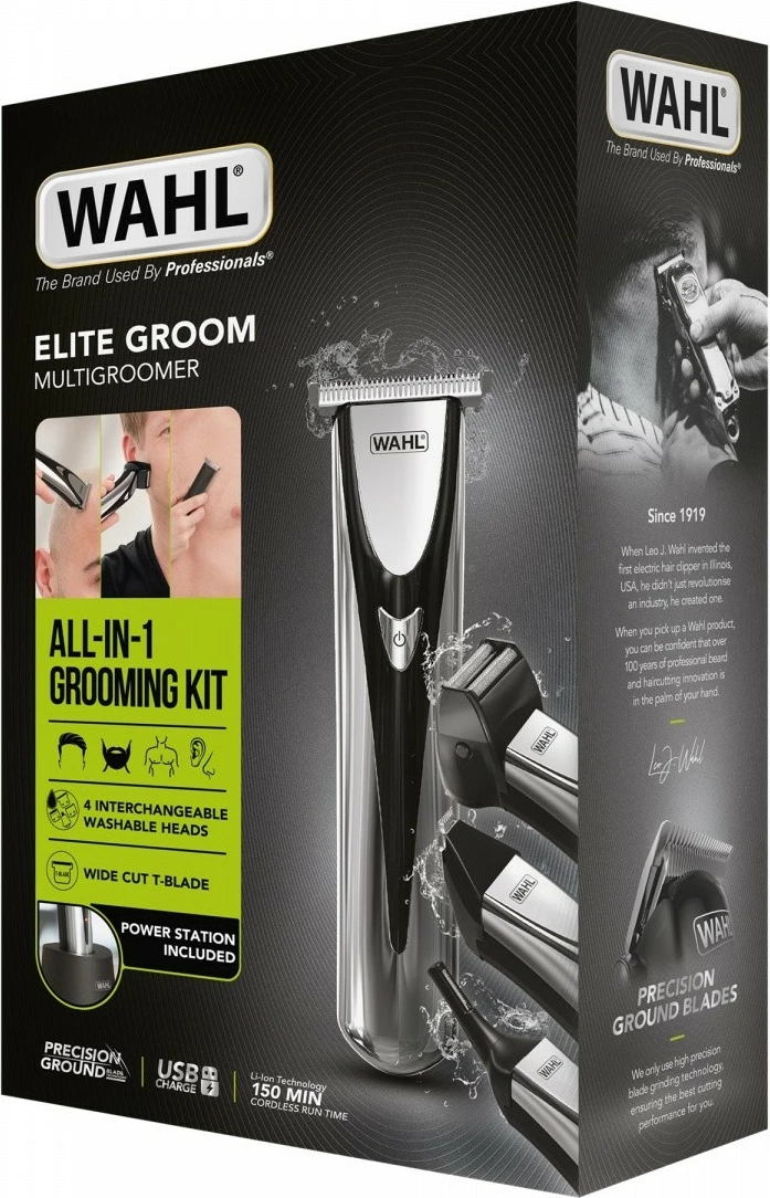 Trimmer multifunksional, Wahl, ELITE GROOM 3028050, 150 min bateri, gjerësi teh 40 mm, ngarkim 2.5 h, i zi/çelik, me 4 koka