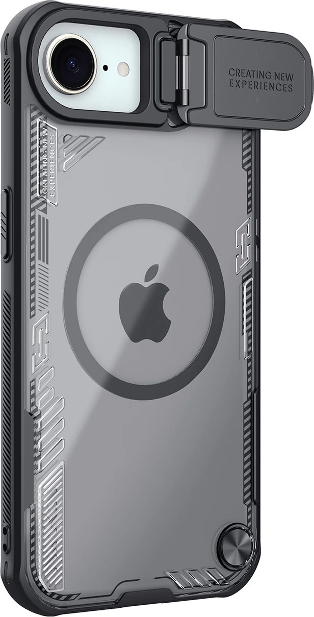 Mbështjellës Nillkin Iceblade Prop Magnetic për iPhone 16e, me kapak kamere dhe stand, i zi