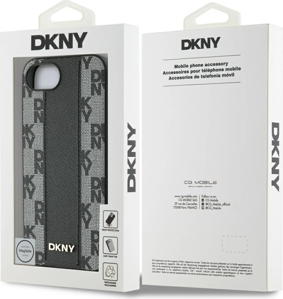 Mbështjellës DKNY për iPhone 16e, lëkurë ekologjike, MagSafe, i zi