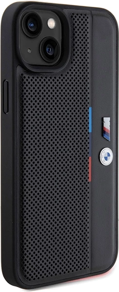 Mbështjellës BMW Perforated Tricolor Line për iPhone 15 Plus / 14 Plus, i zi