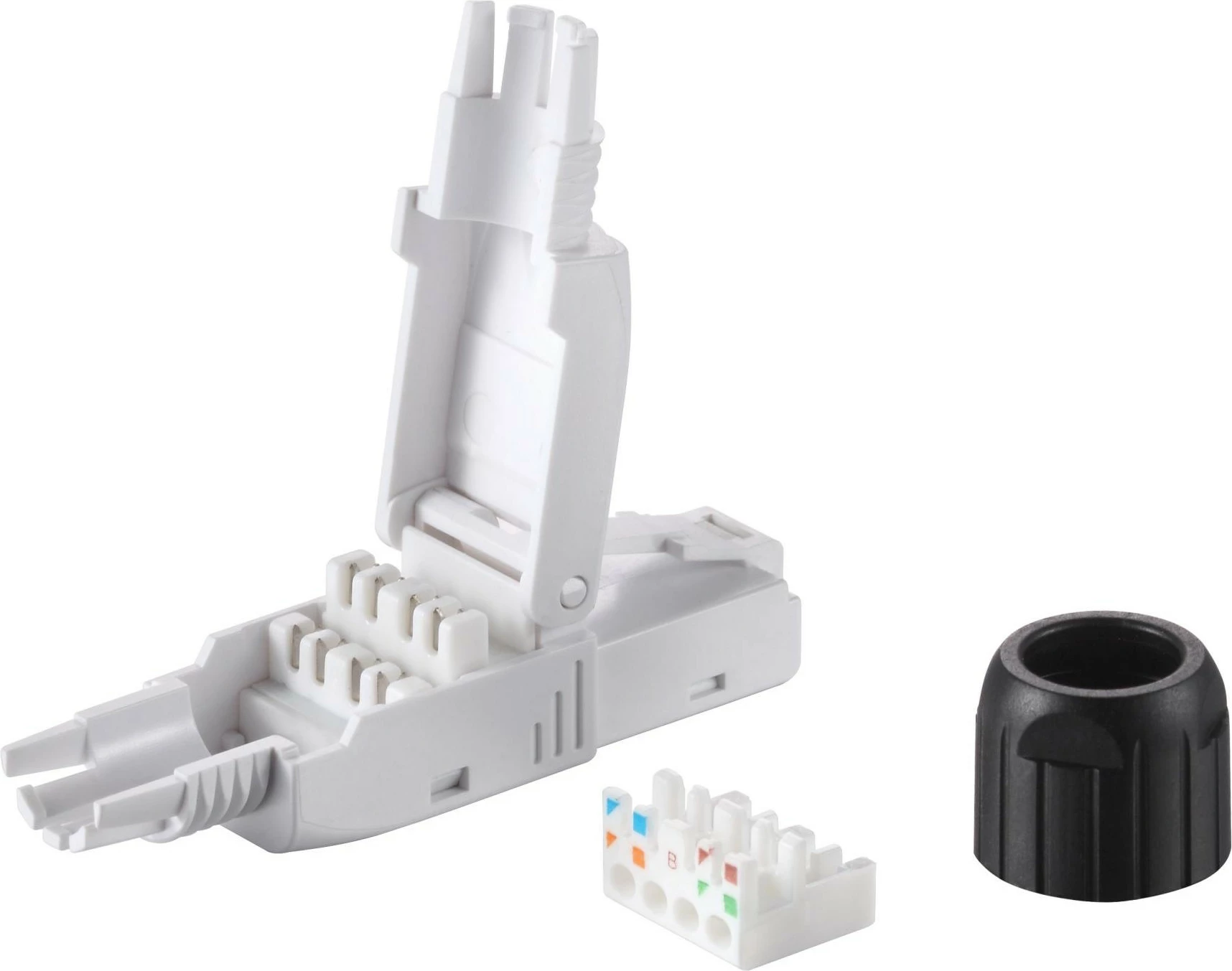 Plugë RJ45 tool-free Equip Cat6a, set 5 copë, zi/bardhë