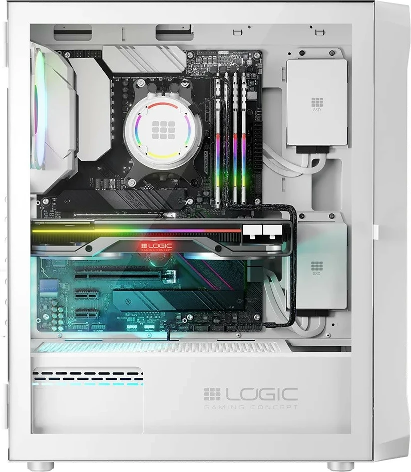 Kasë PC Logic Concept Portos ARGB Midi Tower, ATX/Micro ATX, x4 ARGB, panel anësor xham i kalitur, USB 3.0, White