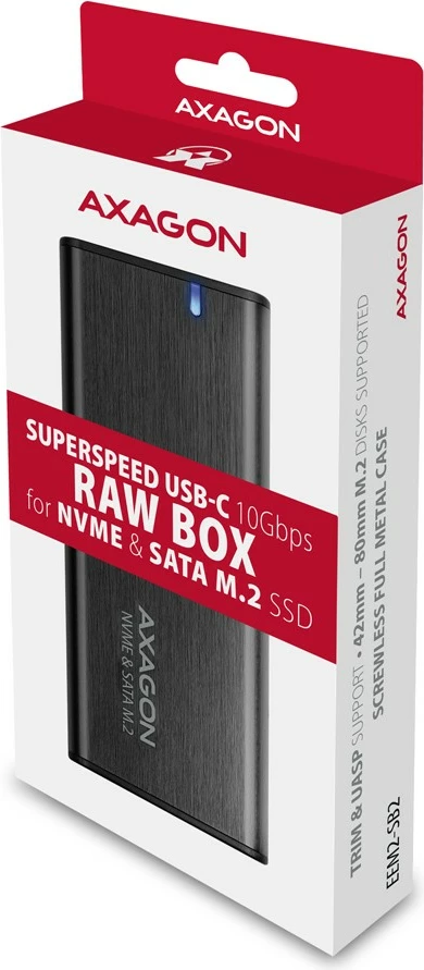 Kasë e jashtme AXAGON EEM2-SB2 për SSD M.2 NVMe/SATA, USB-C 3.2 Gen 2, Alumini, e zezë