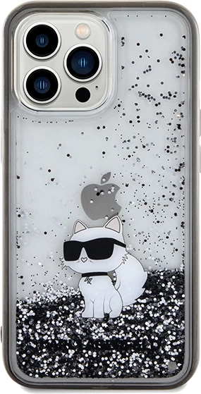 Mbështjellës Karl Lagerfeld Liquid Glitter Choupette për iPhone 13 Pro Max, Transparent, Silver