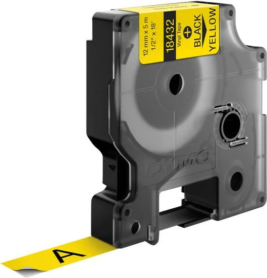 Shirit etiketimi Dymo RhinoPRO 18432 12mm x 5.5m vinil, zi/verdhë