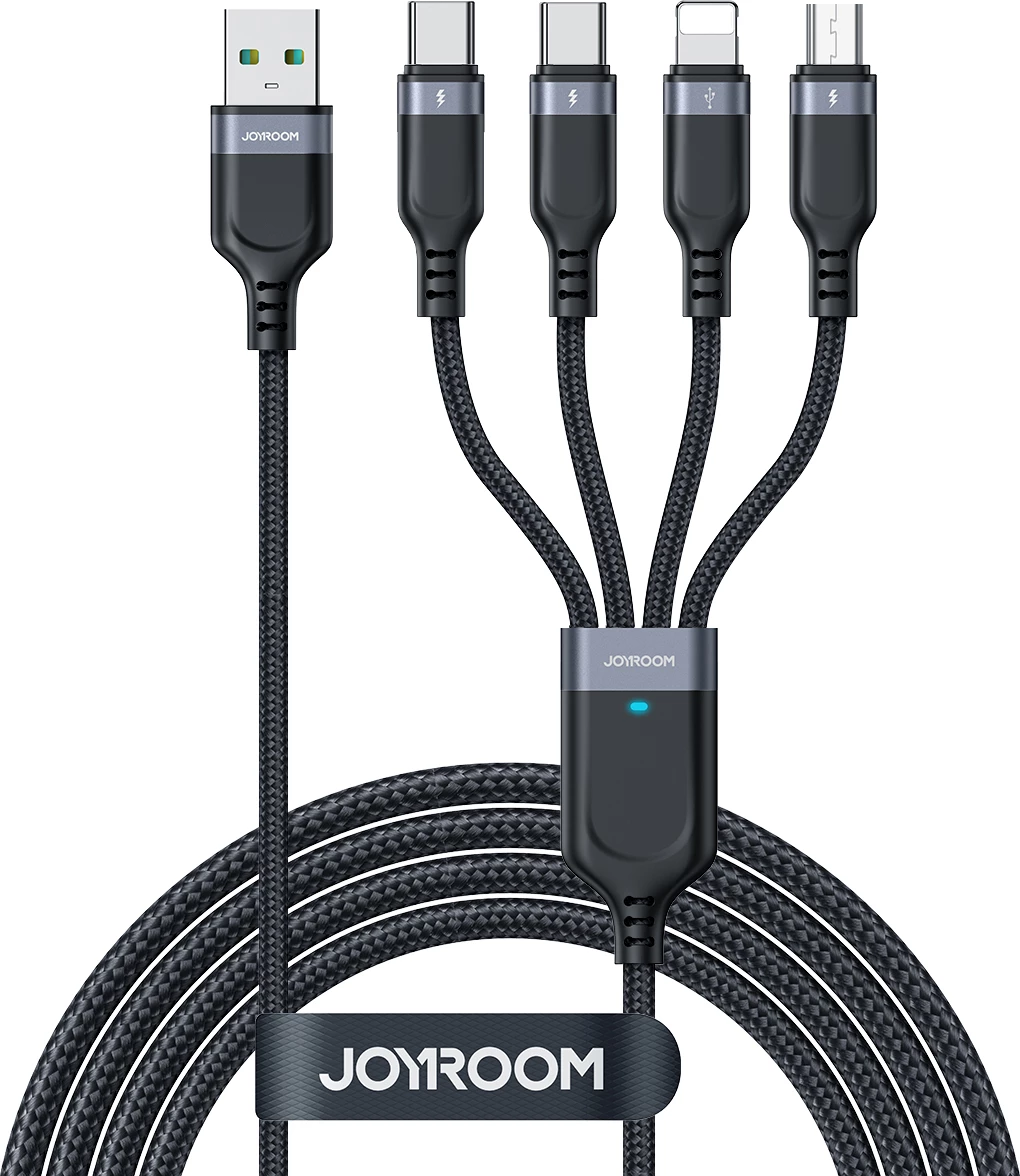 Kabllo multifunksional Joyroom S-A18 4in1, 1.2m, USB-A në USB-C/Lightning/micro USB, e zezë